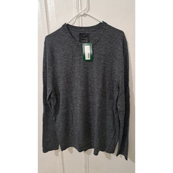 Mens large 100% merino wool sweater dark gray Grey  01 algo crewneck soft - Picture 2 of 9